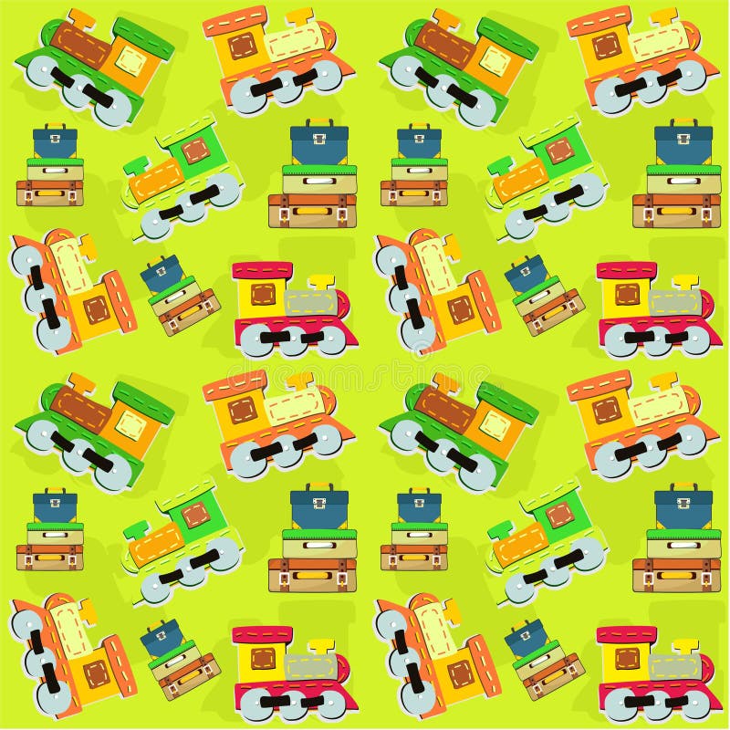 Jonge geitjesstuk speelgoed trein en bagagespeelgoed naadloos patroon - vector vector illustratie Jonge geitjesstuk speelgoed trein en bagagespeelgoed naadloos patroon - vector vector illustratie