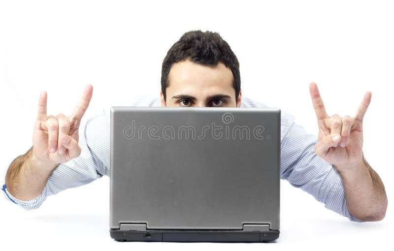 Jonge mens achter laptop stock afbeelding Jonge mens achter laptop stock afbeelding