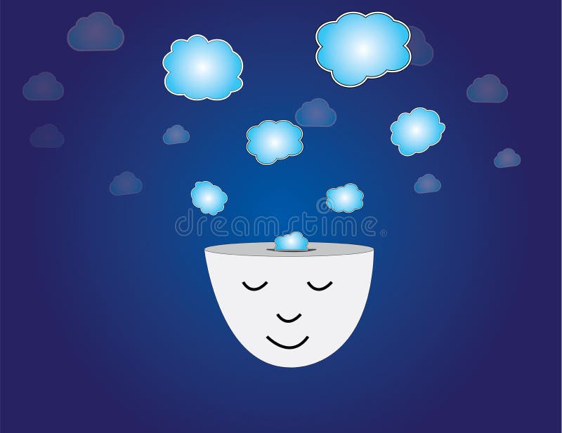 Jonge mens die mediterend gedachte bellen dromen vector illustratie Jonge mens die mediterend gedachte bellen dromen vector illustratie