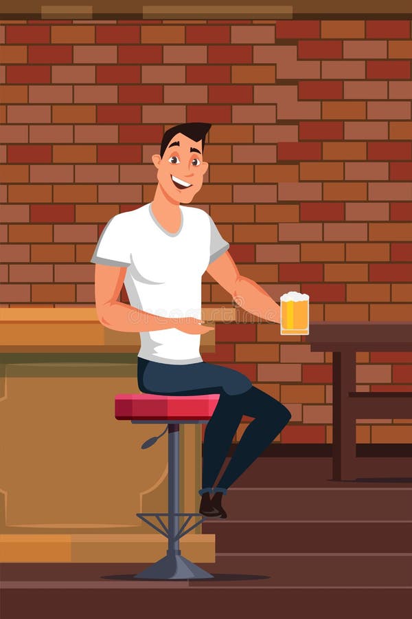 Jonge mens het drinken bier in bar vectorillustratie vector illustratie Jonge mens het drinken bier in bar vectorillustratie vector illustratie