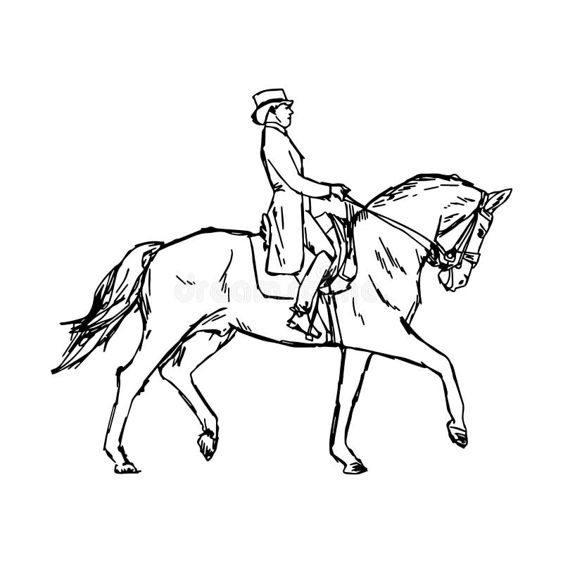 Jonge ruitermens op paard bij ruiterdres van de dressuurconcurrentie vector illustratie Jonge ruitermens op paard bij ruiterdres van de dressuurconcurrentie vector illustratie