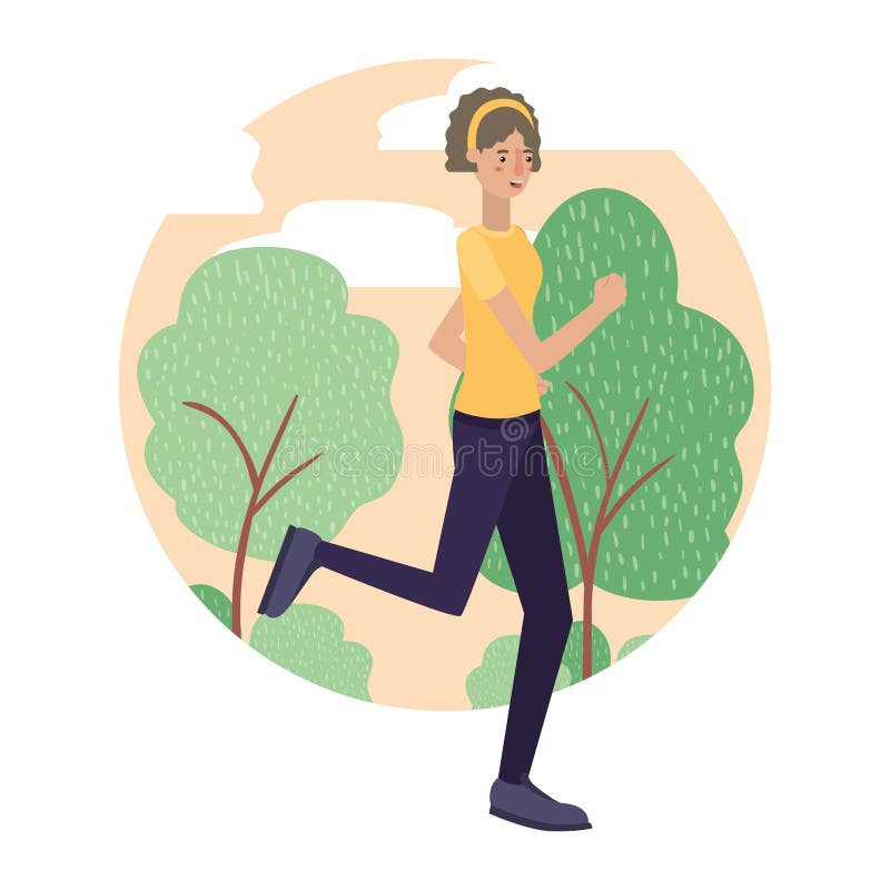 Jonge vrouw die met landschapsavatar karakter lopen vector illustratie