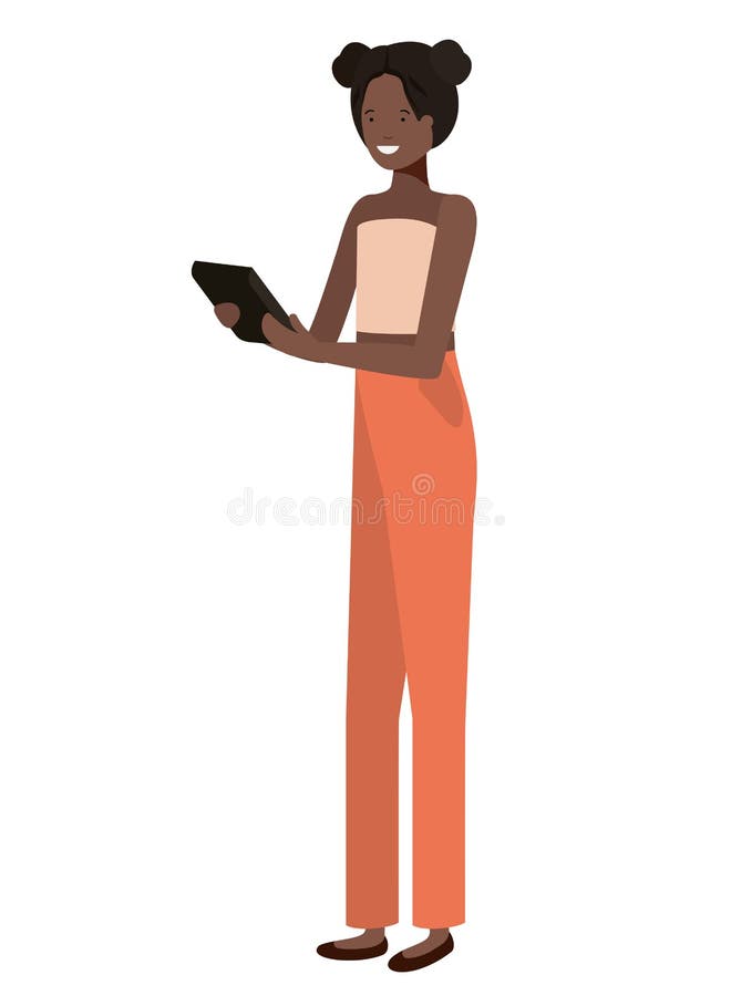 Jonge vrouw met tabletavatar karakter vector illustratie