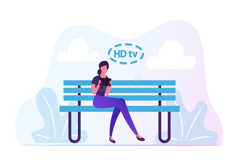 Jonge vrouw zit op een bank met een tablet in handen die online communiceert en HD tv-programma's bekijkt met behulp van High Spe royalty-vrije illustratie Jonge vrouw zit op een bank met een tablet in handen die online communiceert en HD tv-programma's bekijkt met behulp van High Spe royalty-vrije illustratie