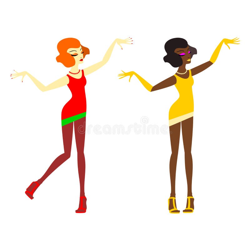 Jonge vrouwen het dansen jazzdans op een witte achtergrond vector illustratie Jonge vrouwen het dansen jazzdans op een witte achtergrond vector illustratie