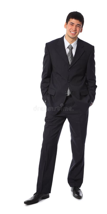 Jongelui die Aziatisch zakenman volledig lichaam glimlachen royalty-vrije stock foto's Jongelui die Aziatisch zakenman volledig lichaam glimlachen royalty-vrije stock foto's