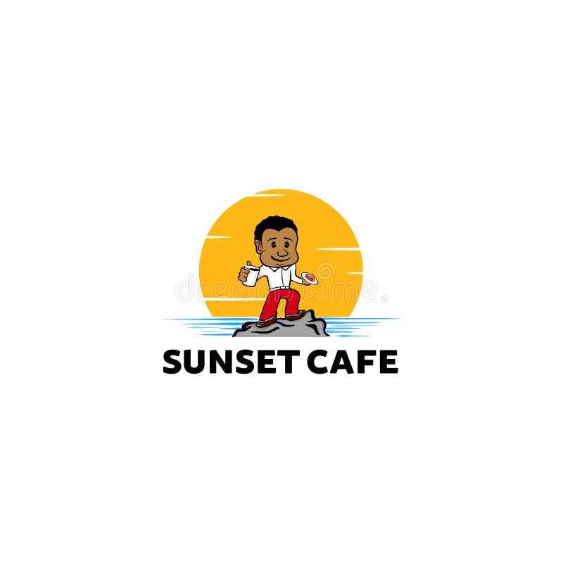 Jongen die cake en koffie op de strand vectorillustratie eten vector illustratie Jongen die cake en koffie op de strand vectorillustratie eten vector illustratie