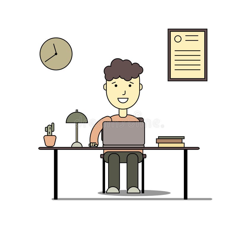 Jongen die en thuiswerk met laptop glimlachen doen royalty-vrije illustratie Jongen die en thuiswerk met laptop glimlachen doen royalty-vrije illustratie