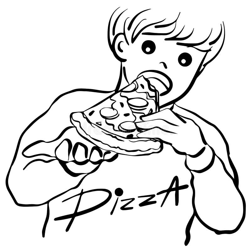 Jongen die ontwerp van de de handtekening van de pizza het vectorillustratie eten royalty-vrije illustratie Jongen die ontwerp van de de handtekening van de pizza het vectorillustratie eten royalty-vrije illustratie
