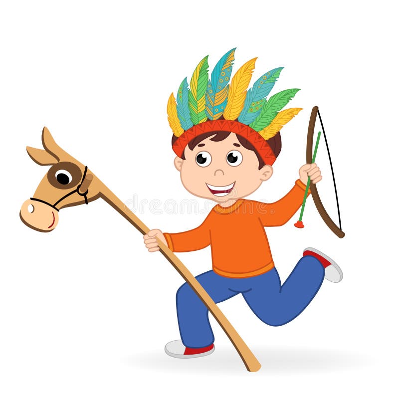 Jongen speelt indiaan vector illustratie