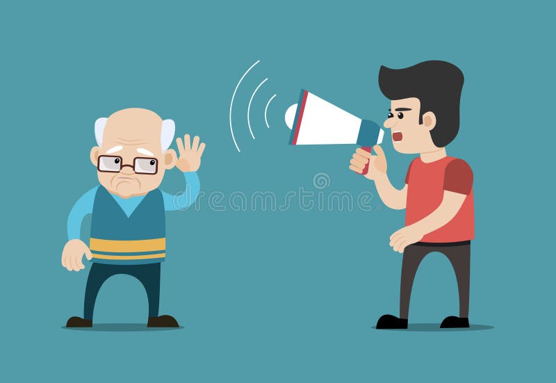 Jongen met megafoon en hard van de horende oude mens Concept voor verlies van het gehoor vector illustratie Jongen met megafoon en hard van de horende oude mens Concept voor verlies van het gehoor vector illustratie