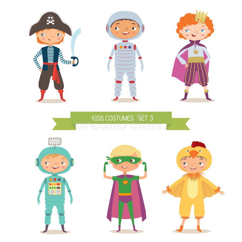 Jongens in verschillende kostuums voor partij of vakantie vector illustratie Jongens in verschillende kostuums voor partij of vakantie vector illustratie