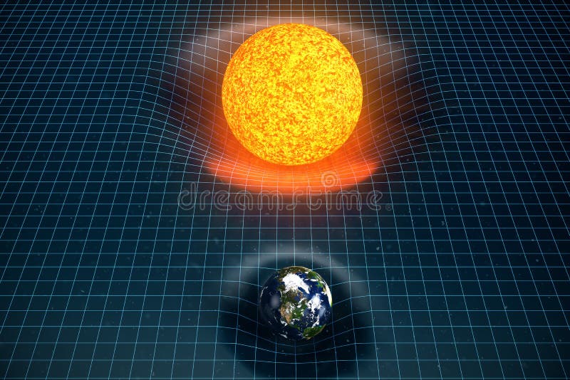 jord` s för illustration 3D och utrymme för solgravitationkrökningar runt om det med bokeheffekt Begreppsgravitation deformerar u