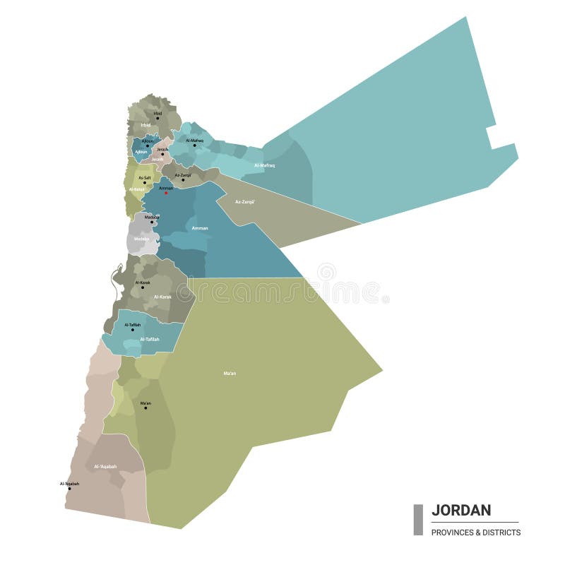 Jordan Wektor Wysokość Wyszczególniał Kraj Mapę Z Podziałem, Miastami I Kapitałem, Amman Polityczna Mapa, ?wiatowa Mapa, Wektor - Ilustracja złożonej z region, 145695956