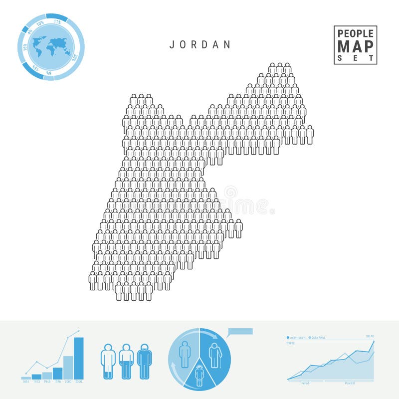 Jordan People Icon Map. Stylized Vector Silhouette of Jordan