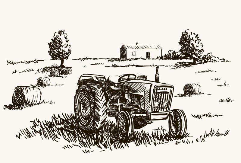 Jordbruks- traktor för hjul Vektorn skissar vektor illustrationer Jordbruks- traktor för hjul Vektorn skissar vektor illustrationer