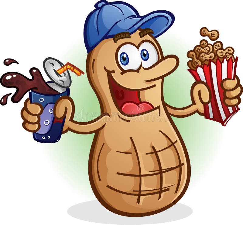 Jordnöttecknad filmtecken som dricker Cola för sodavattenpop stock illustrationer Jordnöttecknad filmtecken som dricker Cola för sodavattenpop stock illustrationer