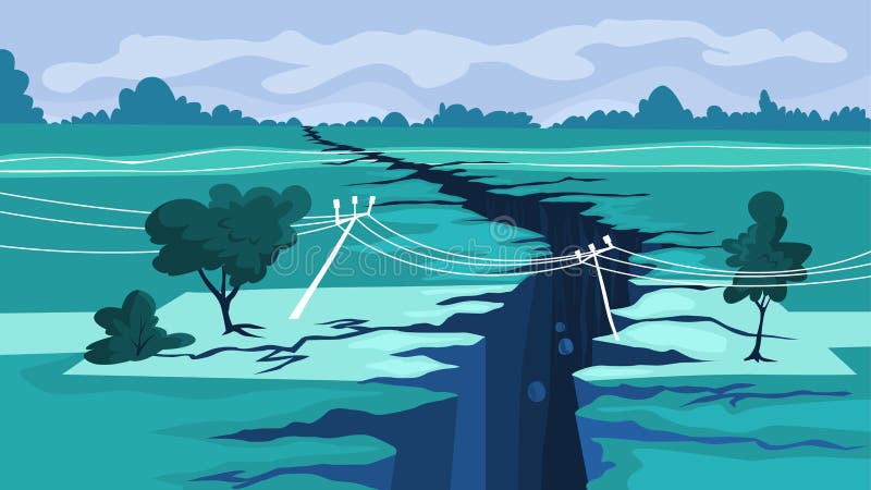 Jordskalvbegrepp Naturkatastrof en jätte- spricka vektor illustrationer