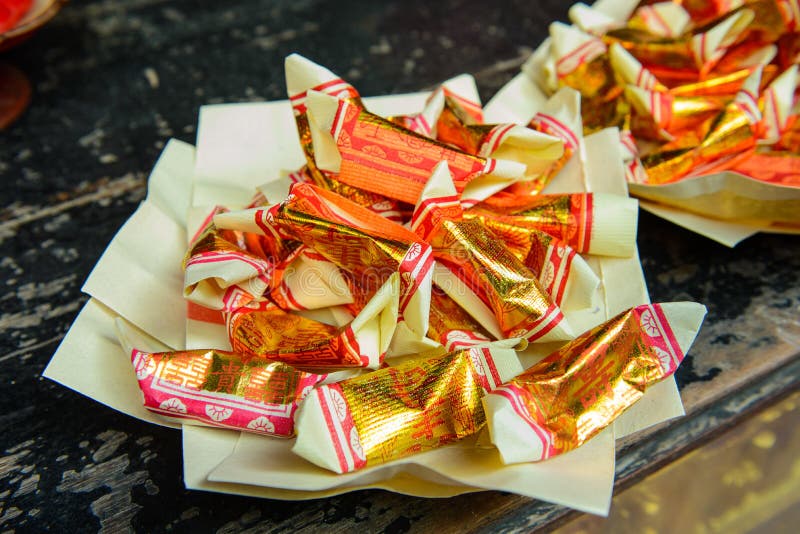 Joss Paper Offered To the House Spirits and Angels Stock Photo Image