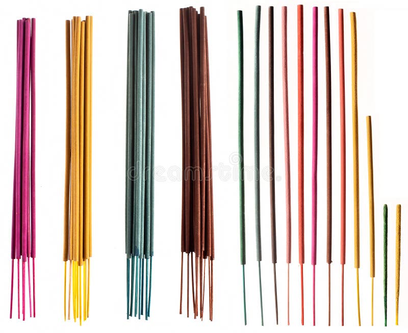 Colorful incense sticks groups and singles