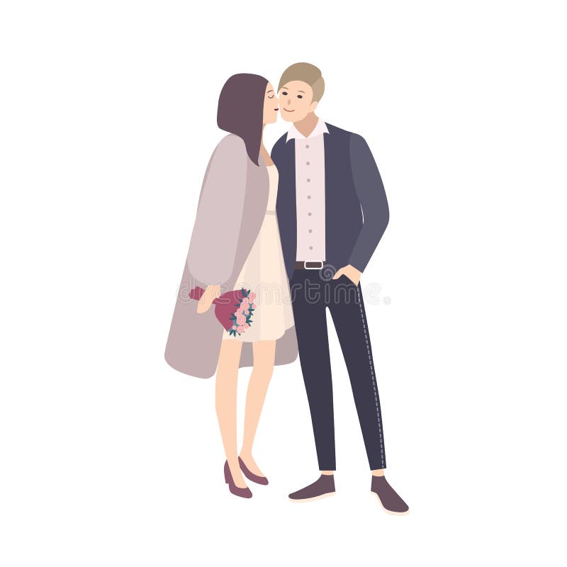Joue de baiser du marié s de belle jeune mariée pendant la cérémonie de mariage Paires adorables d'homme et femme heureuse ou cou illustration de vecteur Joue de baiser du marié s de belle jeune mariée pendant la cérémonie de mariage Paires adorables d'homme et femme heureuse ou cou illustration de vecteur
