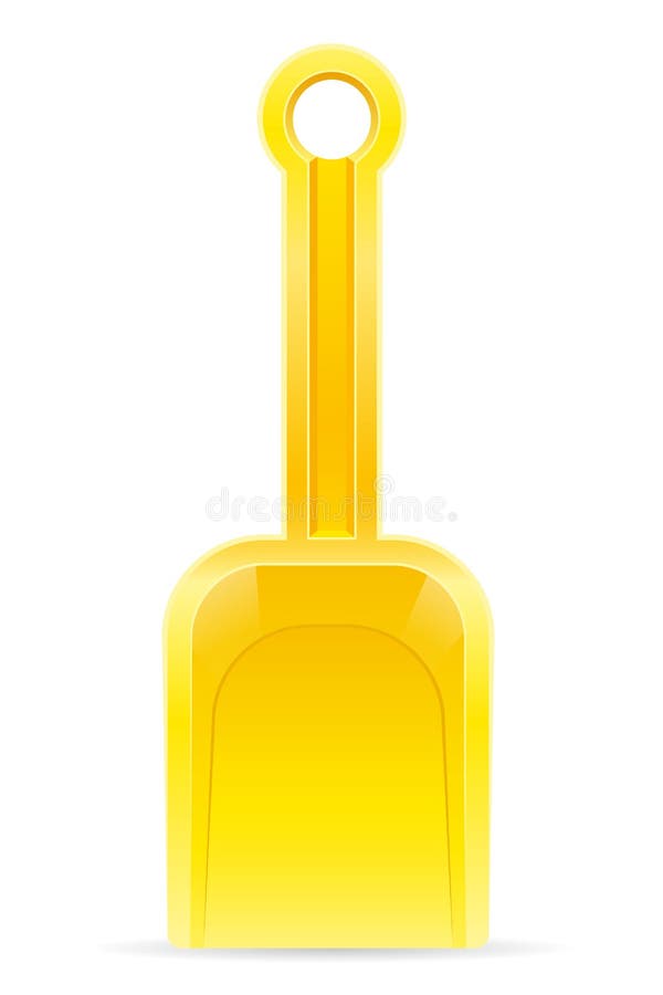 Yellow beach shovel childrens toy for sand stock vector illustration isolated on white background. Yellow beach shovel childrens toy for sand stock vector illustration isolated on white background