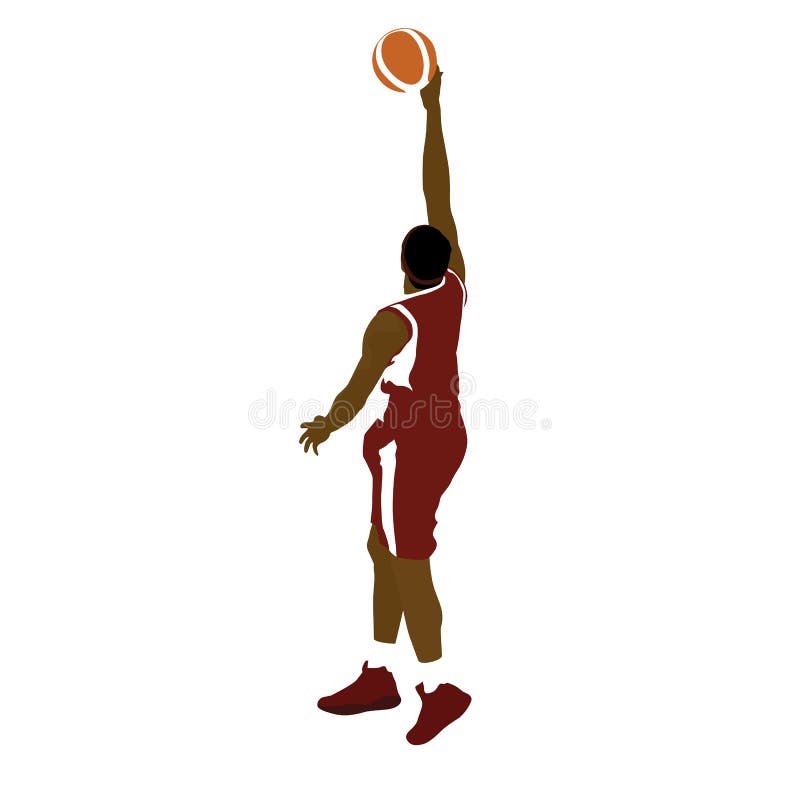 Joueur de basket avec la boule, tir de petit pain de doigt illustration libre de droits Joueur de basket avec la boule, tir de petit pain de doigt illustration libre de droits