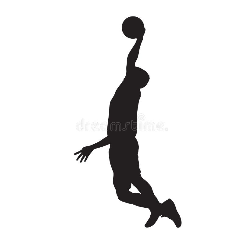 Joueur de basket trempant, silhouette de vecteur illustration stock Joueur de basket trempant, silhouette de vecteur illustration stock