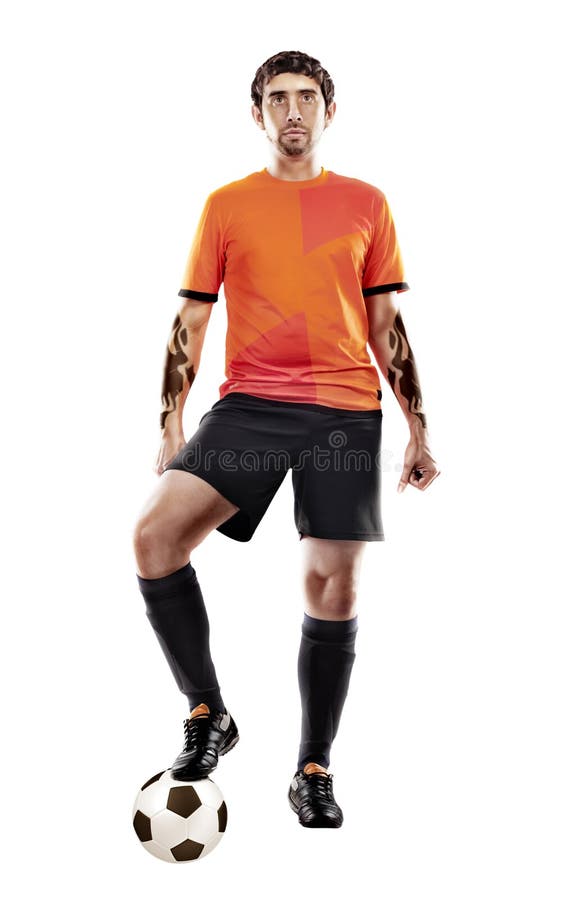 Joueur de football avec la boule, d'isolement photographie stock Joueur de football avec la boule, d'isolement photographie stock