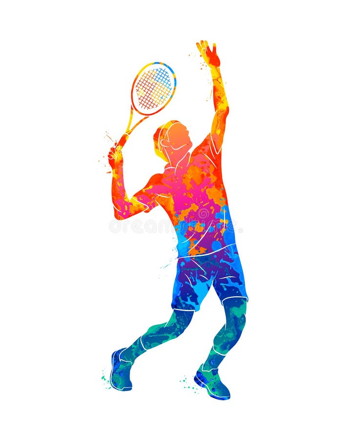Joueur de tennis abstrait avec une raquette de l'éclaboussure des aquarelles