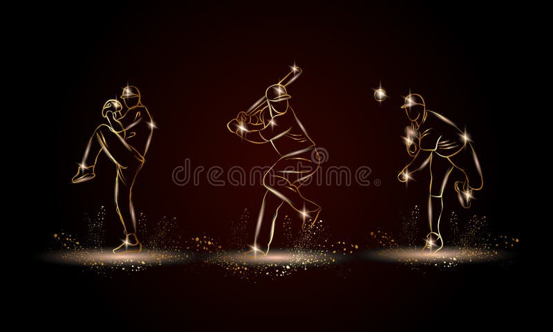 Joueurs de baseball réglés Illustration linéaire d'or de joueur de baseball pour la bannière de sport, fond illustration libre de droits Joueurs de baseball réglés Illustration linéaire d'or de joueur de baseball pour la bannière de sport, fond illustration libre de droits