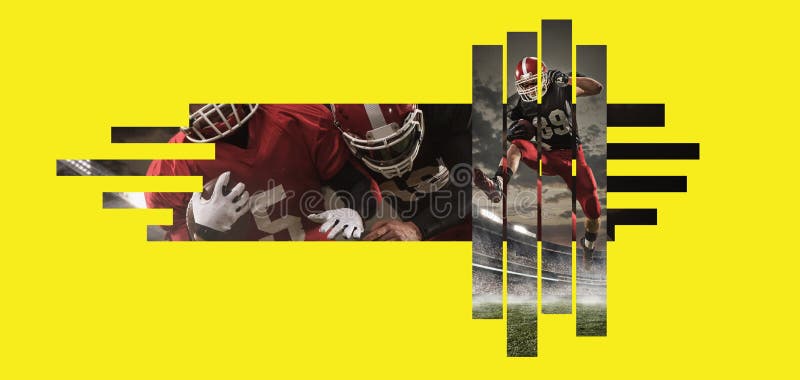 Joueurs de football am?ricain dans l'action contre le copyspace jaune images libres de droits Joueurs de football am?ricain dans l'action contre le copyspace jaune images libres de droits