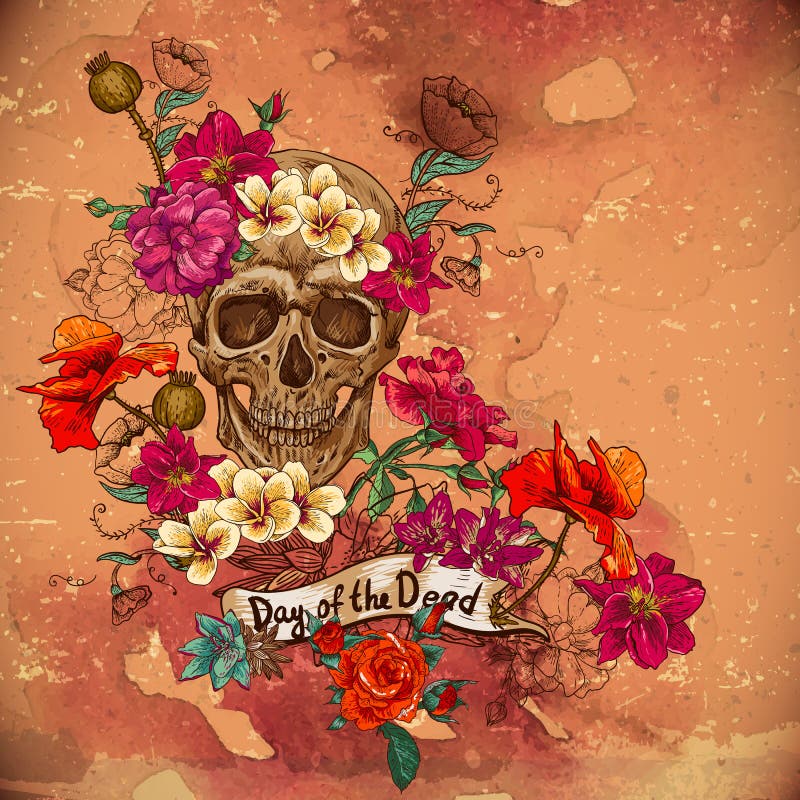 Jour de crâne et de fleurs des morts illustration de vecteur Jour de crâne et de fleurs des morts illustration de vecteur