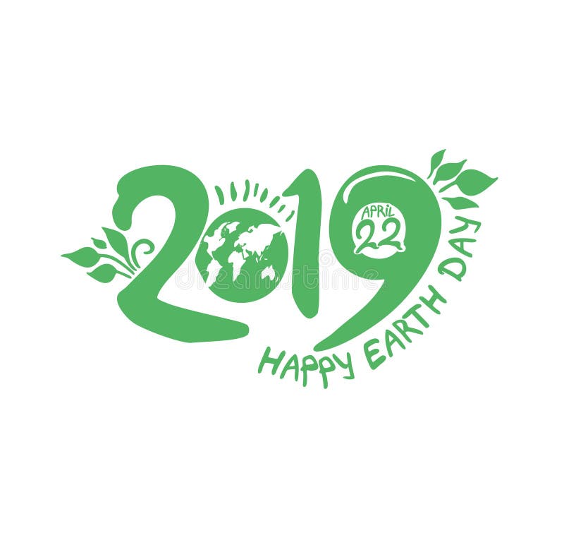 Jour de terre heureux 22 avril 2019 Inscription et feuillage d'aspiration de main illustration de vecteur Jour de terre heureux 22 avril 2019 Inscription et feuillage d'aspiration de main illustration de vecteur