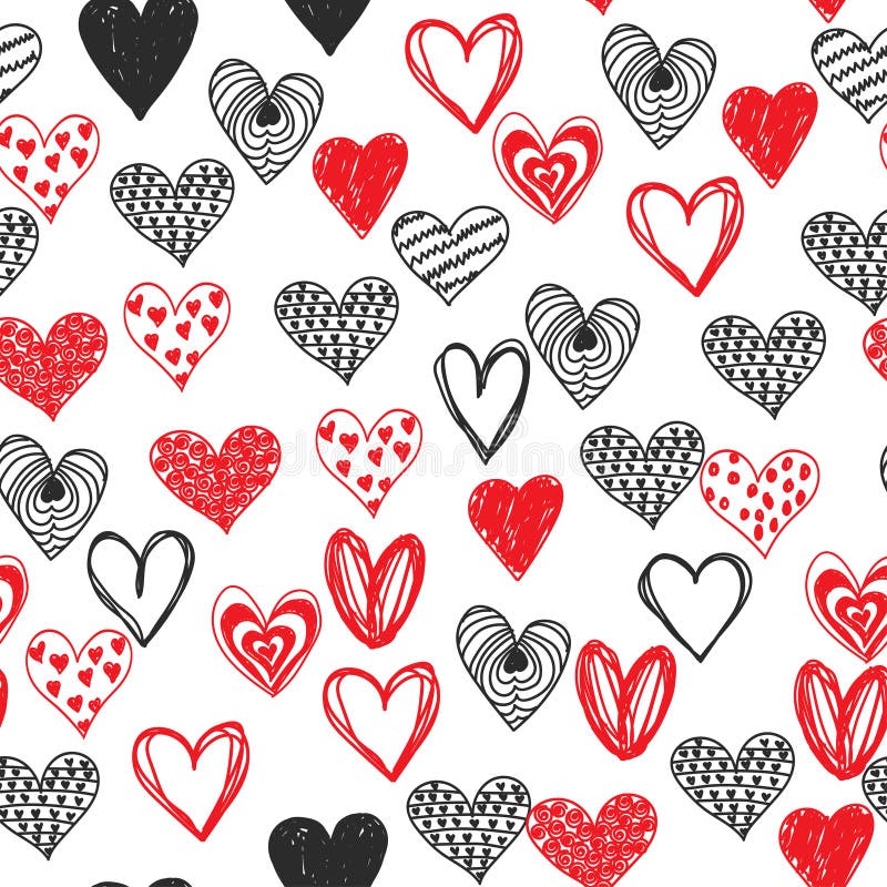 Jour de valentines de coeur d'amour de griffonnage sans couture illustration libre de droits Jour de valentines de coeur d'amour de griffonnage sans couture illustration libre de droits