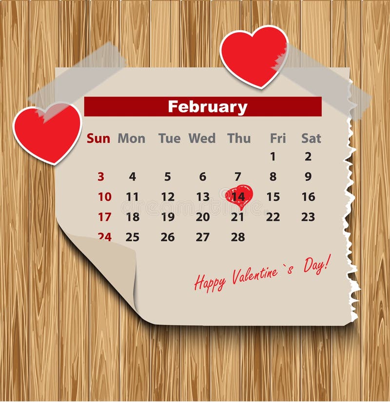 Jour de valentines dans le calendrier illustration de vecteur Jour de valentines dans le calendrier illustration de vecteur