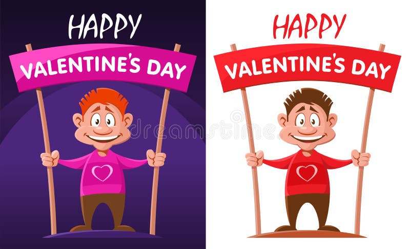 Jour de valentines heureux Illustration avec l'homme drôle de caetoon illustration libre de droits Jour de valentines heureux Illustration avec l'homme drôle de caetoon illustration libre de droits