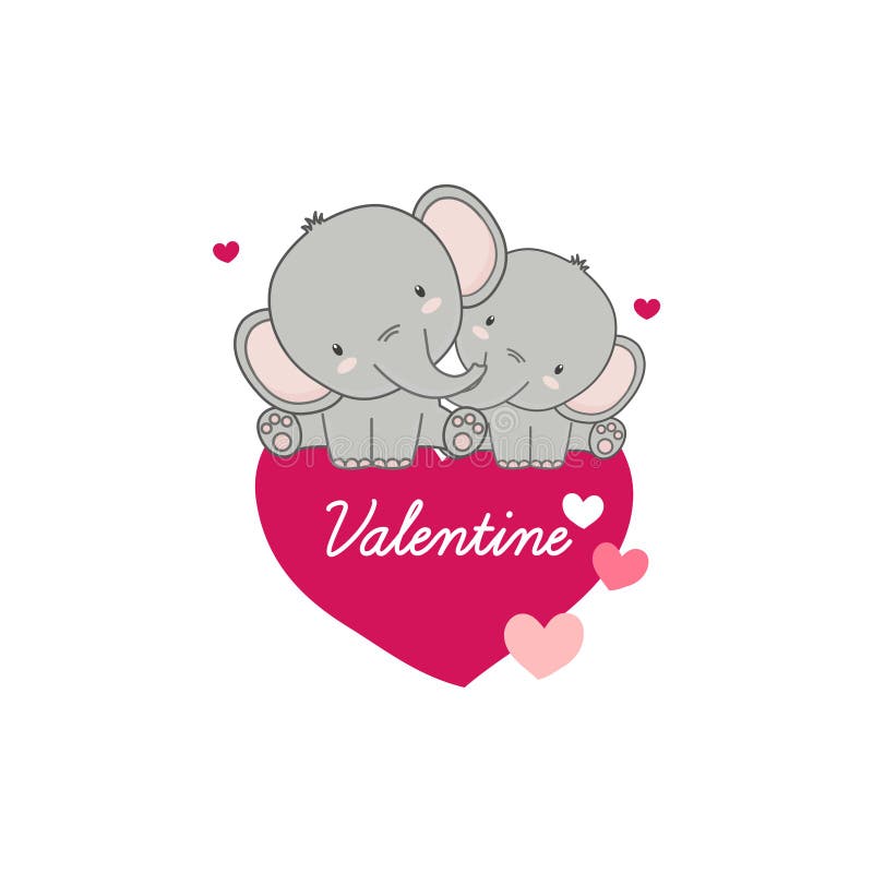 Jour de valentines heureux ?l?phants et coeurs mignons de couples illustration libre de droits Jour de valentines heureux ?l?phants et coeurs mignons de couples illustration libre de droits