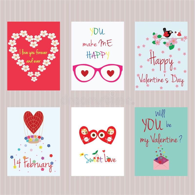 Jour du `s de Valentine Ensemble de cartes illustration libre de droits Jour du `s de Valentine Ensemble de cartes illustration libre de droits