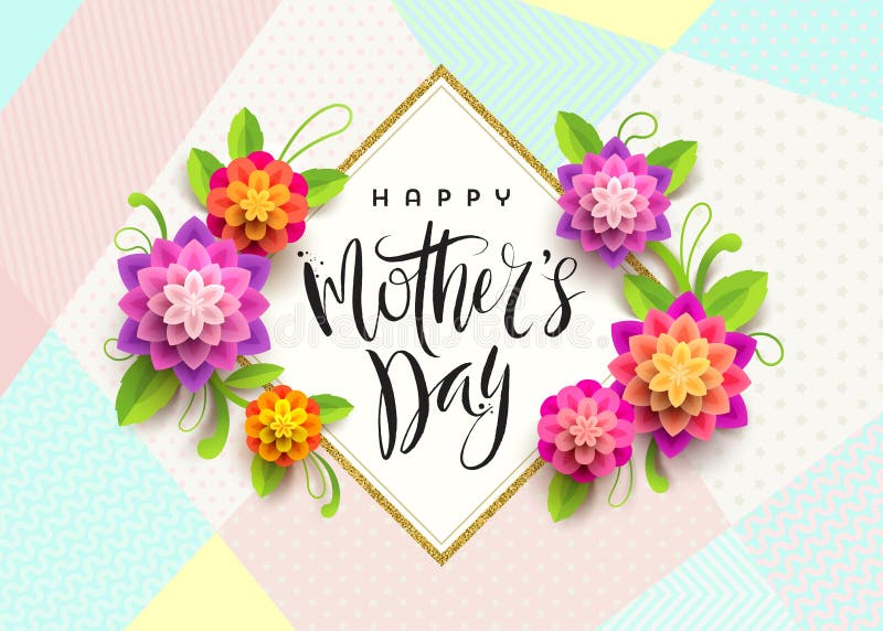 Jour heureux du ` s de mère - carte de voeux Salutation et fleurs de calligraphie de brosse