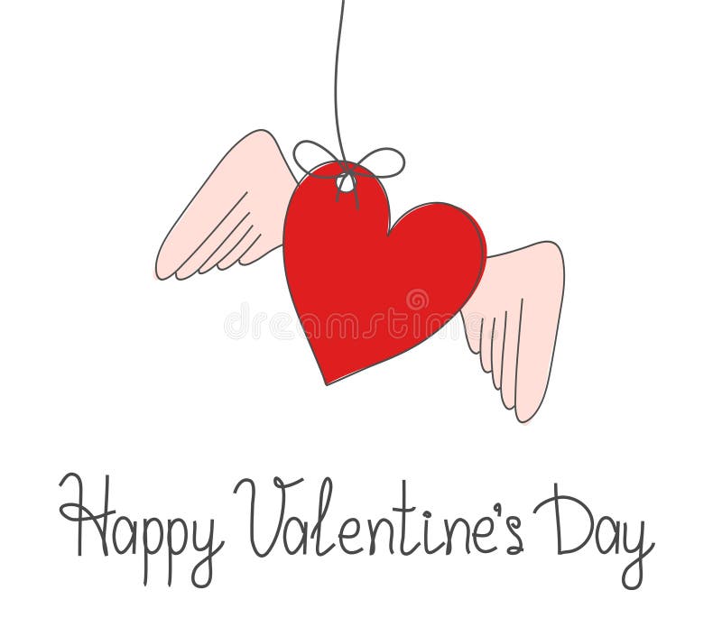 Jour heureux du ` s de Valentine de carte de voeux avec le coeur et les ailes sur le petit morceau illustration stock Jour heureux du ` s de Valentine de carte de voeux avec le coeur et les ailes sur le petit morceau illustration stock