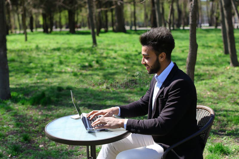Journalist finished work in park royalty free stock images
