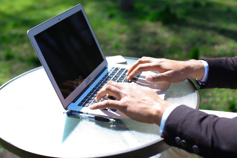 Journalist finished work in park royalty free stock images