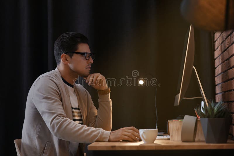 Journalist working with computer in office stock photos