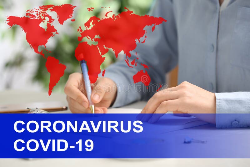 Journalist working at table in office. Dangerous coronavirus stock photos