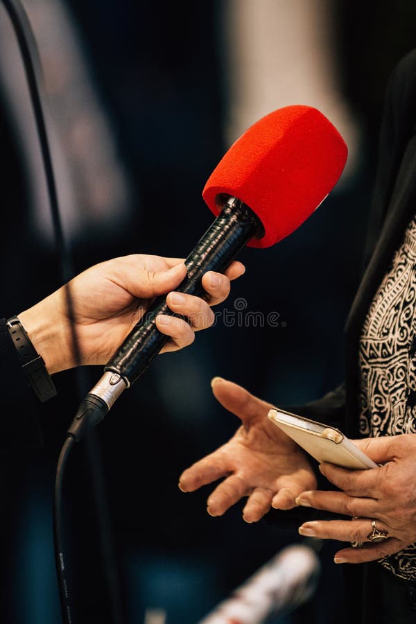 Journalist Interview. Businessman Speaker Answering Questions