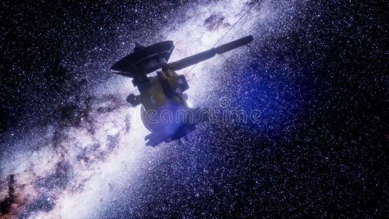 The journey of the Cassini probe to Saturn. stock illustration