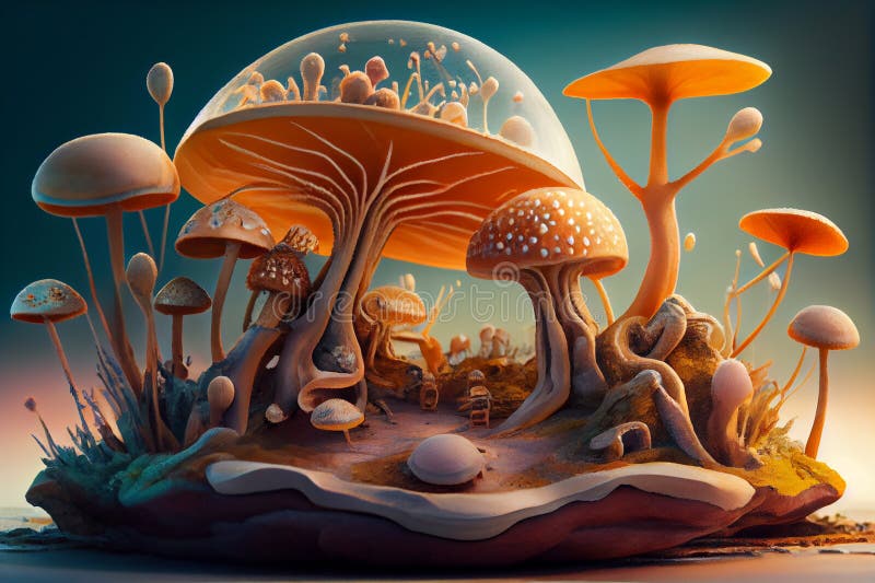 Journey through the Mushroom Kingdom. AI Generated Stock Illustration