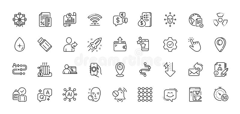 Journey path, Density and Face biometrics line icons pack. For web app. Line icons. Vector stock illustration