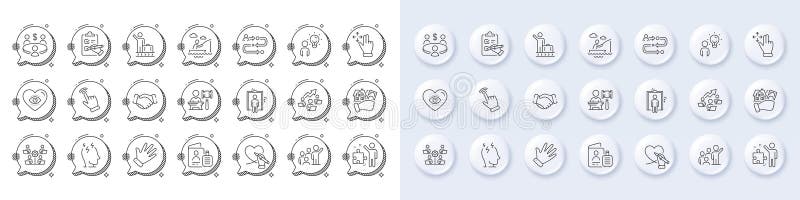 Journey path, Teamwork and Buying house line icons. For web app, printing. Line icons. Vector stock illustration